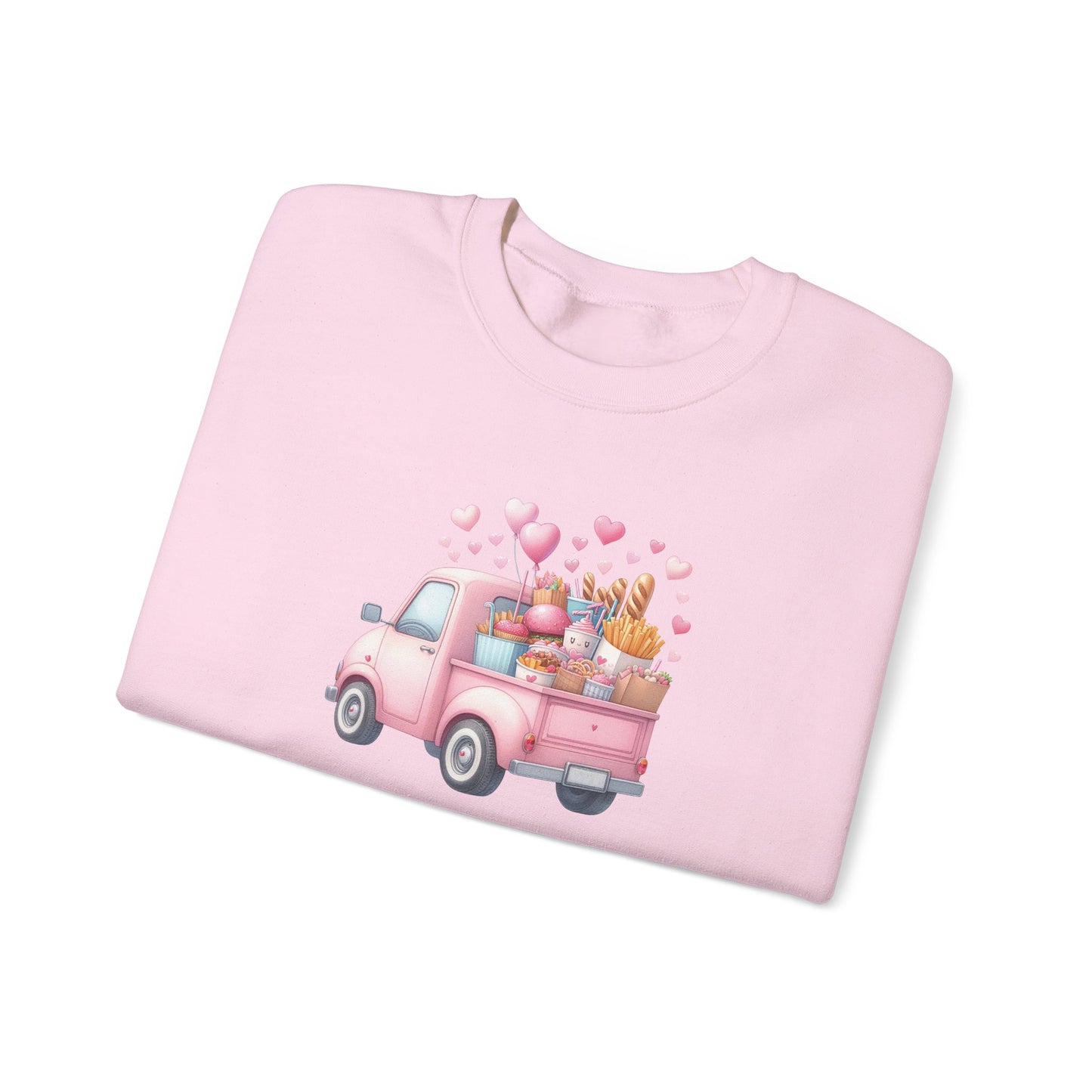 "Whimsical Valentine's Day Food Truck with Heart Balloons"